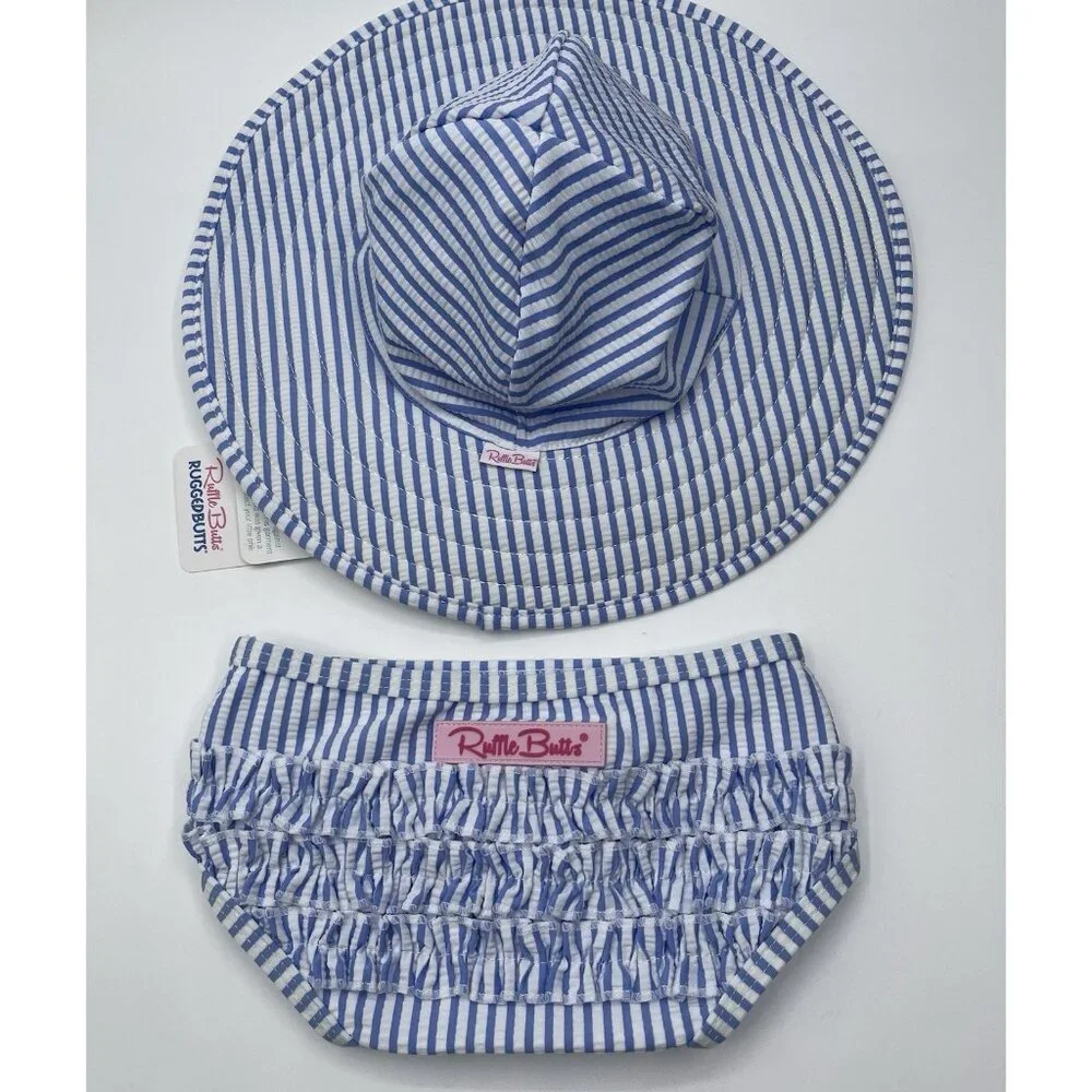 RUFFLE BUTTS Hat And Swim Bikini Bottom Baby Girls Size 0-12‎ Months Striped